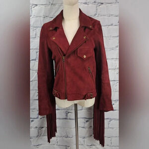Nasty Gal Women's Leather Real  Suede Jacket Fringe Western Boho Red Small